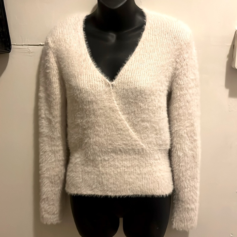 NWOT Pink Rose Furry VNeck Sweater